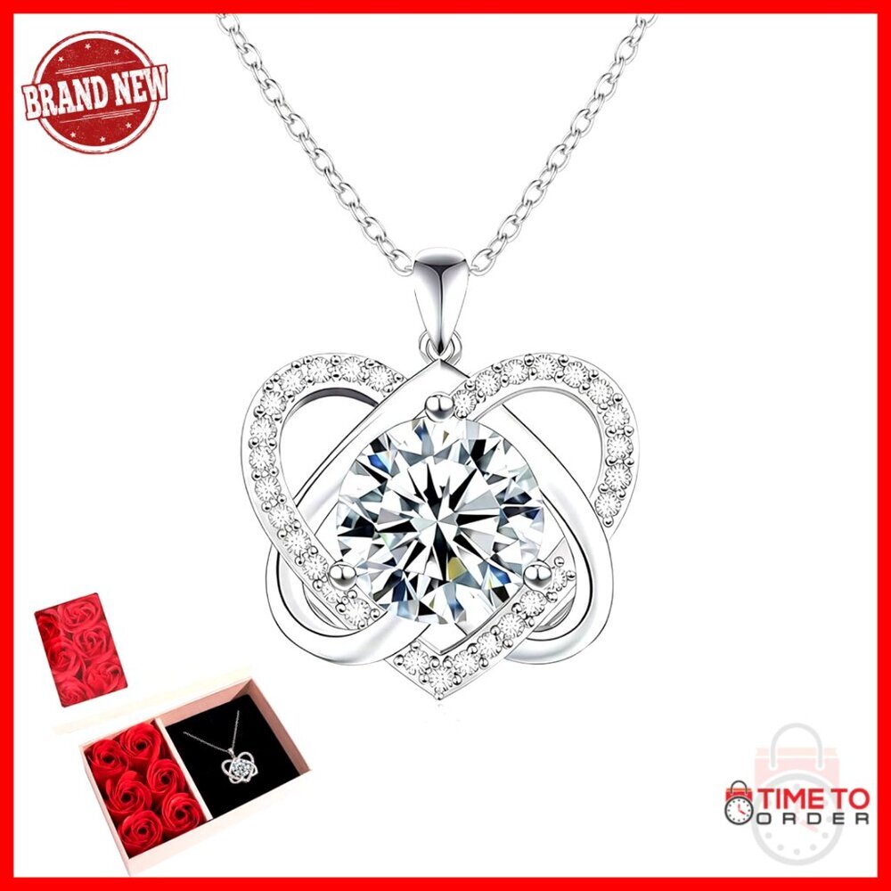 925 Sterling Silver Heart Pendant Necklace with Cubic Zirconia